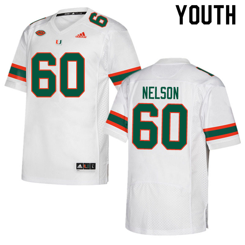 Adidas Miami Hurricanes Youth #60 Zion Nelson College Football Jerseys Sale-White - Click Image to Close